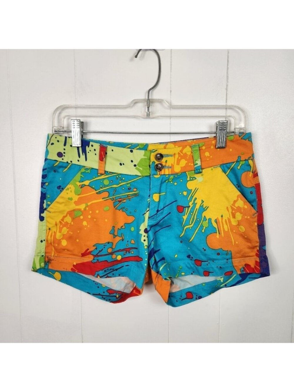 Loudmouth Womens Short Shorts Sz 0 Drop Cloth Paint Splatters Golf Golfing